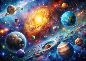 Fototapeta premium Vibrant Cosmic Art Depicting the Mysteries and Wonders of Outer Space and Celestial Bodies
