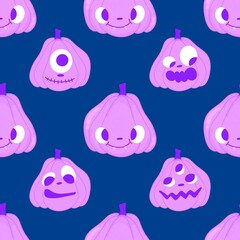Halloween cute pumpkins seamless monsters pattern for wrapping paper and fabric