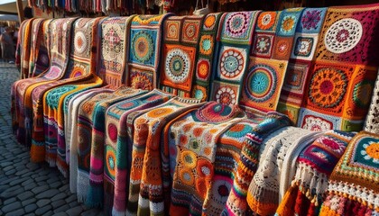 Fototapeta premium Gehäkelte Decken auf einem Markt