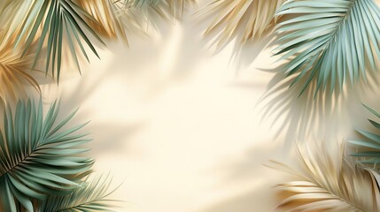 A serene and vibrant tropical background featuring lush palm leaves with soft shadows, perfect for summer-themed designs.