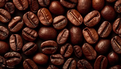Obraz premium Overhead view of backdrop representing halves of dark brown coffee beans with pleasant scent
