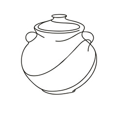 Pot. Icon. Vector drawing. One line art. A simple drawing of a continuous line of kitchen utensils, dishes.