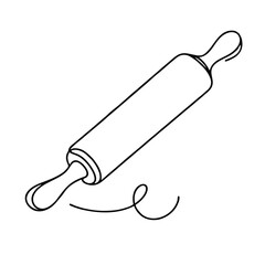 Rolling pin. Icon. Vector drawing. One line art. A simple drawing of a continuous line of kitchen utensils, dishes.