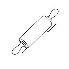 Rolling pin. Icon. Vector drawing. One line art. A simple drawing of a continuous line of kitchen utensils, dishes.
