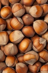 An image of a close-up pile of hazelnuts with their shells