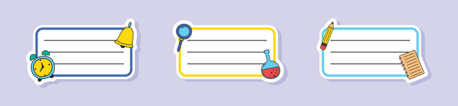 Cute hand drawn school notebook labels. Vector illustration
