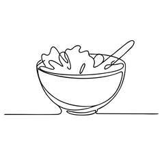 Salad bowl. Icon. Vector drawing. One line art. A simple drawing of a continuous line of kitchen utensils, dishes.