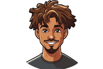 Cartoon illustration of a smiling young man with afro hair and beard