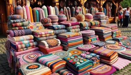 Geh&auml;kelte Decken  auf einem Markt