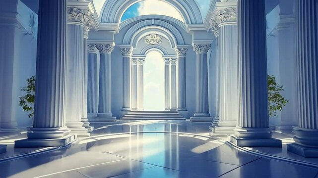 Sunlight entering palace through arched doorway