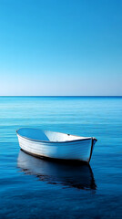 Naklejka premium Quiet Boat Floating Alone on the Smooth Waters of the Sea picture