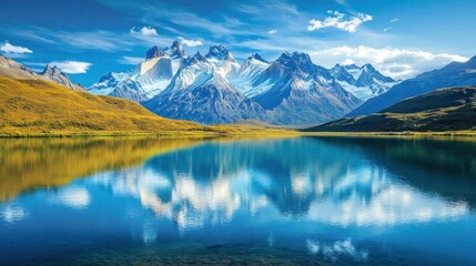 Fototapeta premium Majestic Mountain Range Reflected in a Tranquil Lake