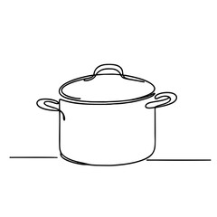 Saucepan. Icon. Vector drawing. One line art. A simple drawing of a continuous line of kitchen utensils, dishes.