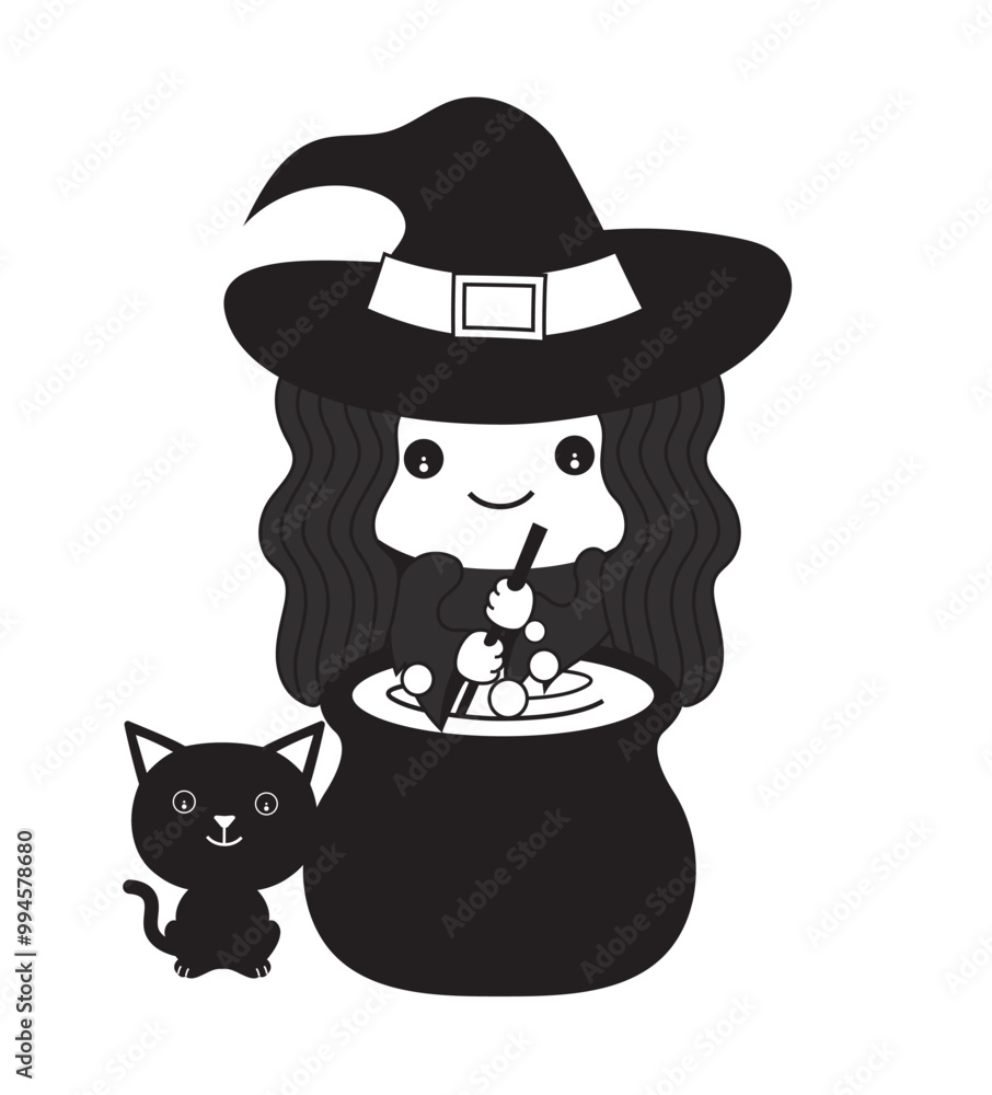 Poster cute cartoon illustration of a witch