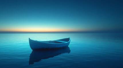 Fototapeta premium Gentle Waves Cradle a Solitary Boat on the Blue Ocean picture