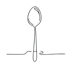  Serving spoon. Icon. Vector drawing. One line art. A simple drawing of a continuous line of kitchen utensils, dishes.