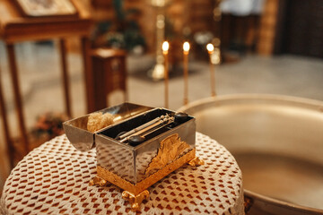 A Golden Box of Instruments for a Sacred Ceremony in a Church
