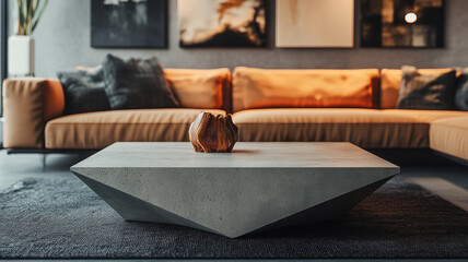 Modern geometric coffee table in a contemporary living room.