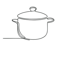 Soup pot. Icon. Vector drawing. One line art. A simple drawing of a continuous line of kitchen utensils, dishes. 