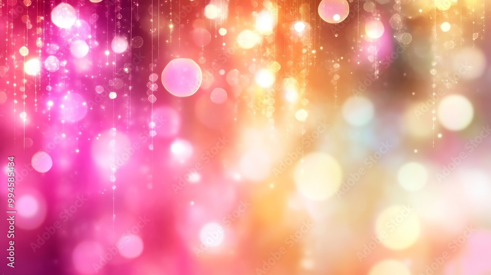 Wall mural a flowing pink and orange gradient background with bokeh and waves.