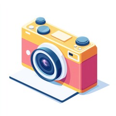 Isometric Digital Camera Illustration with Detailed Lens and Viewfinder, Perfect for Photography, Technology, and Art Design Projects