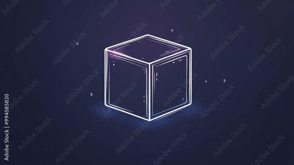 Poster high-resolution one-line drawing of a cube icon, modern illustration using an uninterrupted line
