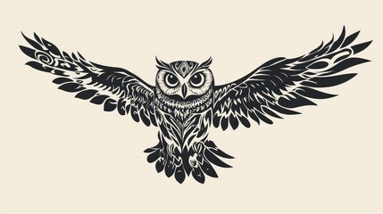 Obraz premium High-Resolution Angular Illustration of an Owl with Tribal Design