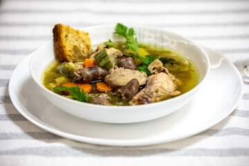 Super nutritious chicken and vegetable soup with chicken liver and hearts