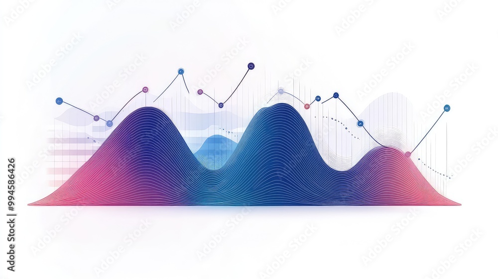 Poster vibrant abstract data wave visualization with colorful lines and dots - modern design for technology