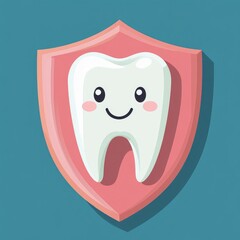 Flat Illustration of a Tooth on a Shield - Ideal for Web Design and Dental Health Graphics