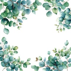 Elegant Watercolor Floral Frame Card with Seeded Eucalyptus Leaves, Hand-Painted Border