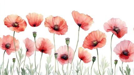 Naklejka premium Watercolor Wildflower Bouquet Pattern Featuring Poppies