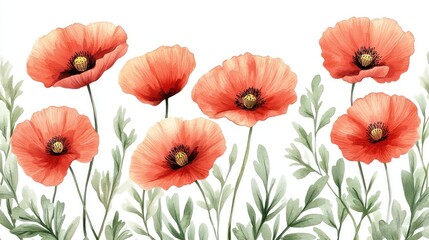 Fototapeta premium Watercolor Wildflower Bouquet Pattern Featuring Poppies