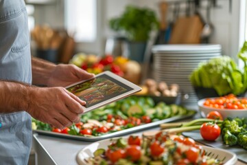 Obraz premium Culinary preparation with digital tablet in modern kitchen