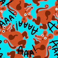 Cartoon animals seamless retro mouse pattern for fabrics and linens
