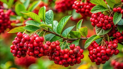 Vibrant Red Chokeberry Bunches on Lush Green Foliage in a Natural Outdoor Setting During Fall Season