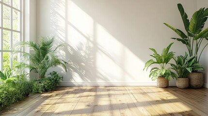 Bright and airy interior featuring wood flooring and lush greenery, perfect for nature-inspired design and fresh decor ideas.