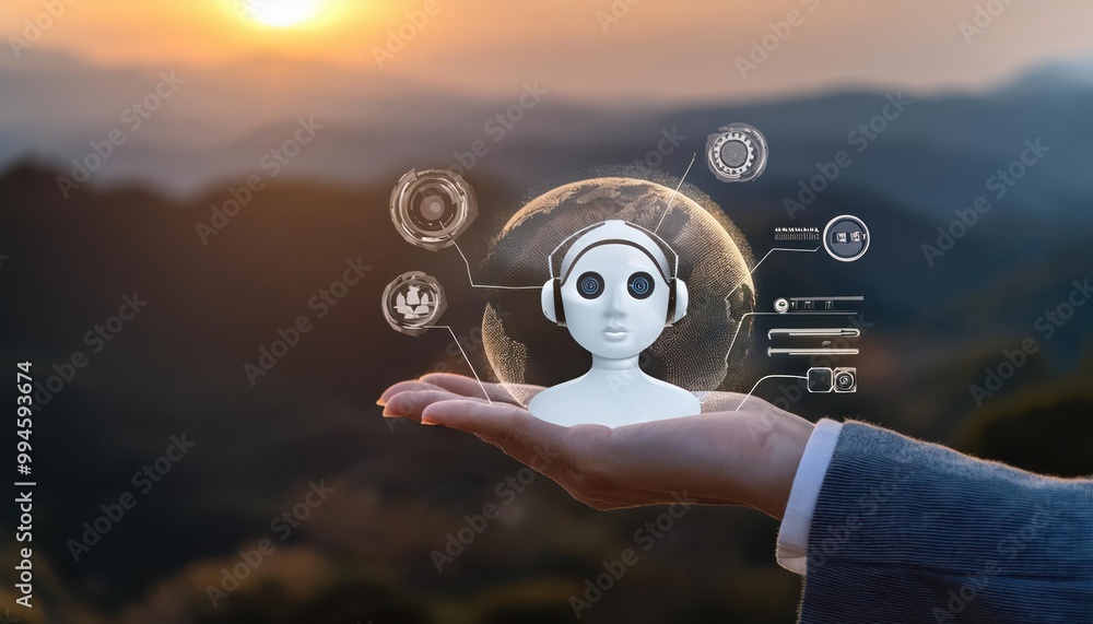 Poster artificial intelligence prompt engineering concept with intelligence virtual assistant chatbot