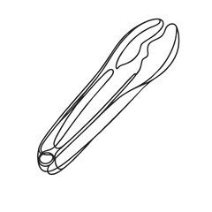 Tongs. Icon. Vector drawing. One line art. A simple drawing of a continuous line of kitchen utensils, dishes.