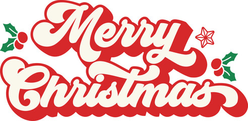 Red Groovy merry christmas lettering text for t shirt, templates for greeting cards, overlays, Illustrator Artwork