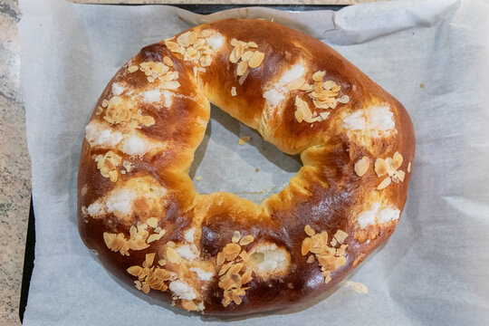 Traditional Three Kings Cake with Almond Toppings