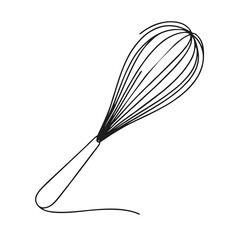 Whisk. Icon. Vector drawing. One line art. A simple drawing of a continuous line of kitchen utensils, dishes.