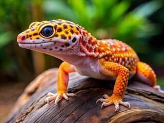 Naklejka premium Vibrant Super Hypo Tangerine Leopard Gecko on Natural Habitat with Captivating Color Patterns