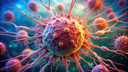 3d illustration of a dangerous cancer cell multiplying and spreading through the body