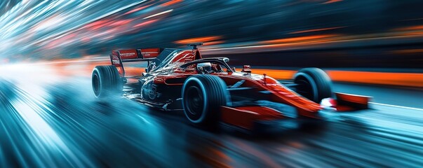 Dynamic race car in motion, showcasing speed and performance on a blurred background for an exhilarating effect.