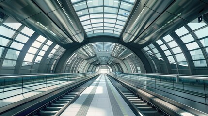 High-speed maglev train station with modern design.