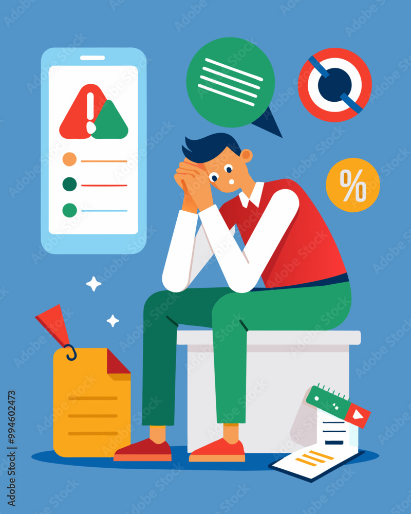 Poster a person staring at their credit report scanning each line frantically as their once stellar score c
