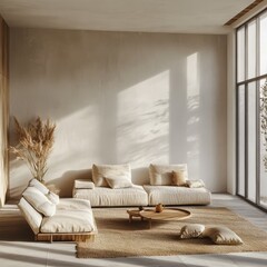 A minimalist living room modern furniture and a focus on the flooring The overall vibe is serene  " ai generated "