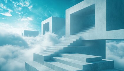 Fototapeta premium A maze of stairs floating in the sky 