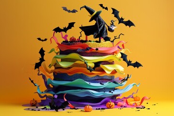 Obraz premium Halloween cake with witch and bats